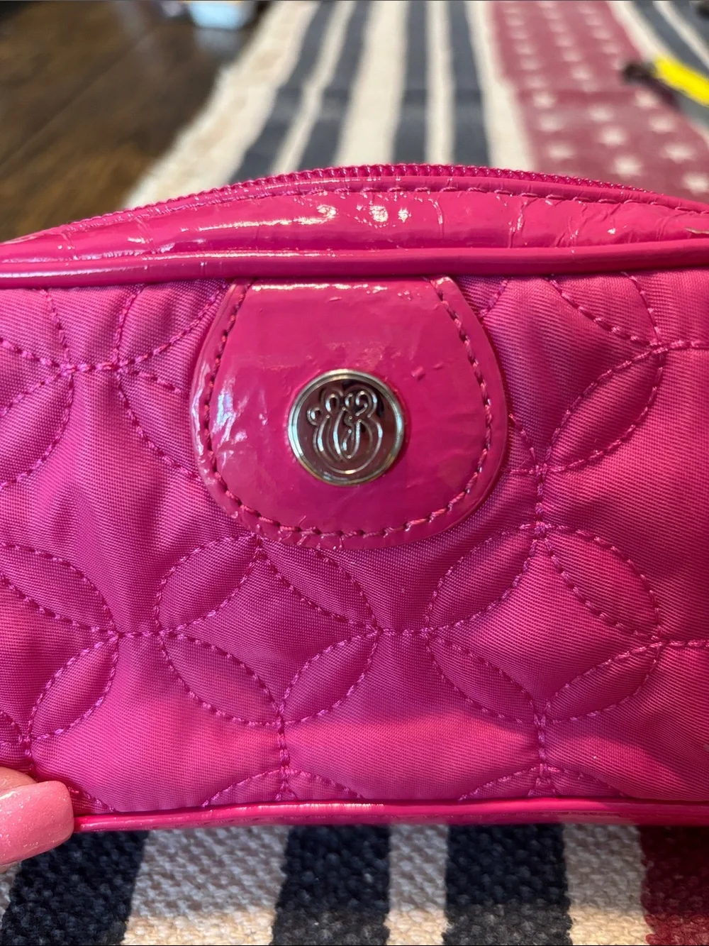 Vera Bradley Hot Pink Quilted Cosmetic Pouch with Silver Accent
